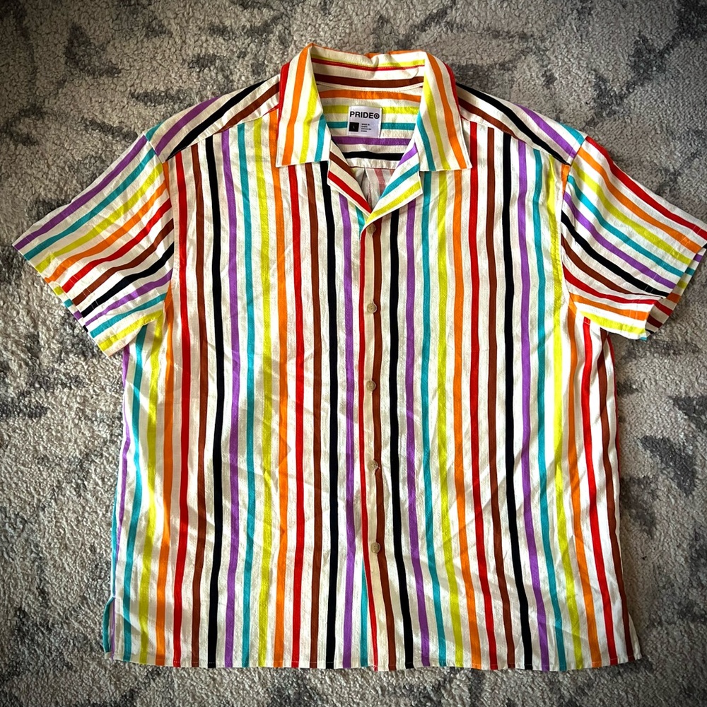 Large rainbow linen pride shirt. Like new without tags.